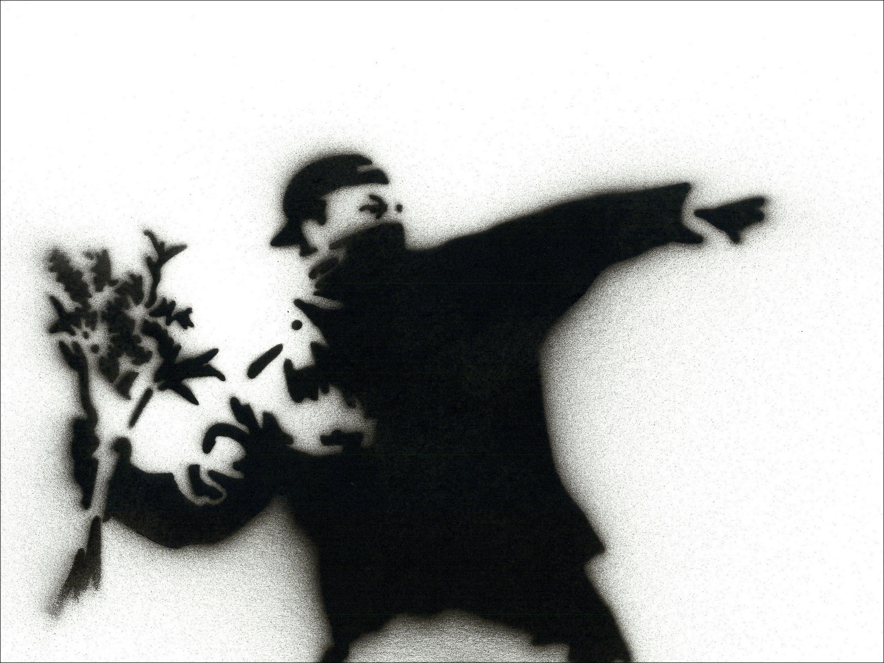 Banksy (dopo) - lanciatore di fiori, stencil originale
