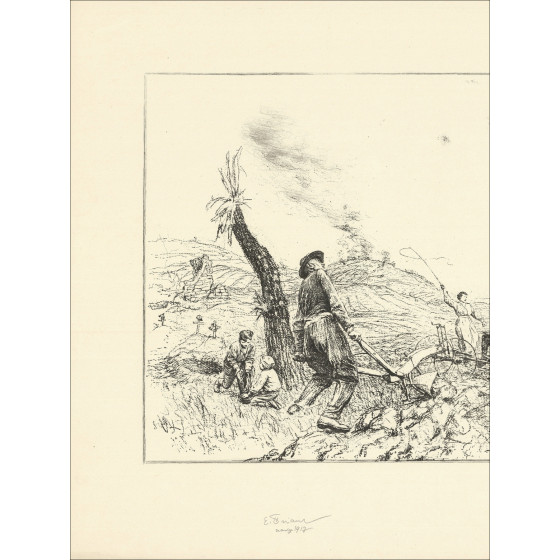 Lithographie "Travaux des champs, Honneur à ces vaillants !" 50x65cm - Signée au crayon