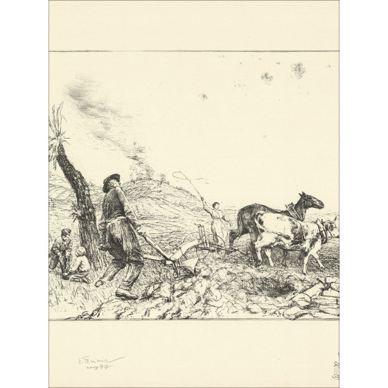 FRIANT Emile - Litografía "¿Trabajo de campo, honor a estos valientes!" 50x65cm - firmado en lápiz
