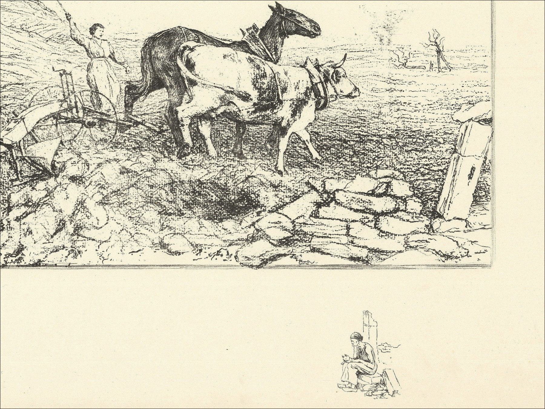 Lithographie "Travaux des champs, Honneur à ces vaillants !" 50x65cm - Signée au crayon