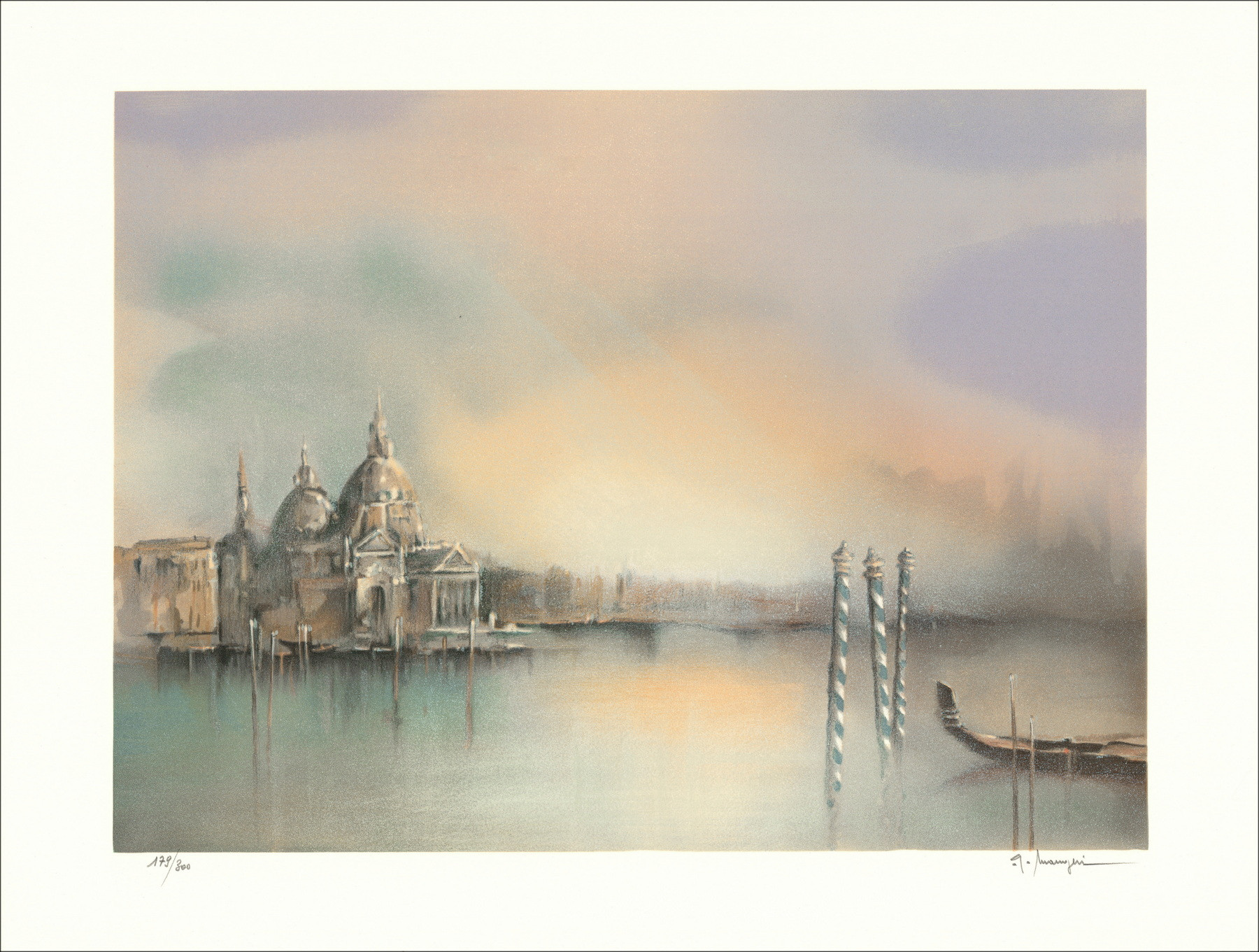 Alferio MAUGERI - Lith " "Het grote kanaal in Venetië" 60x79cm