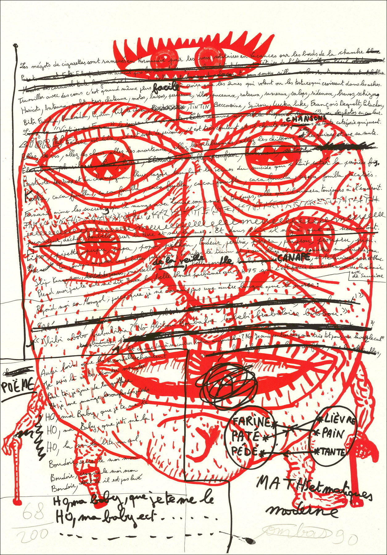 Robert Combas - Fire Retrato 1990 | Litografía original