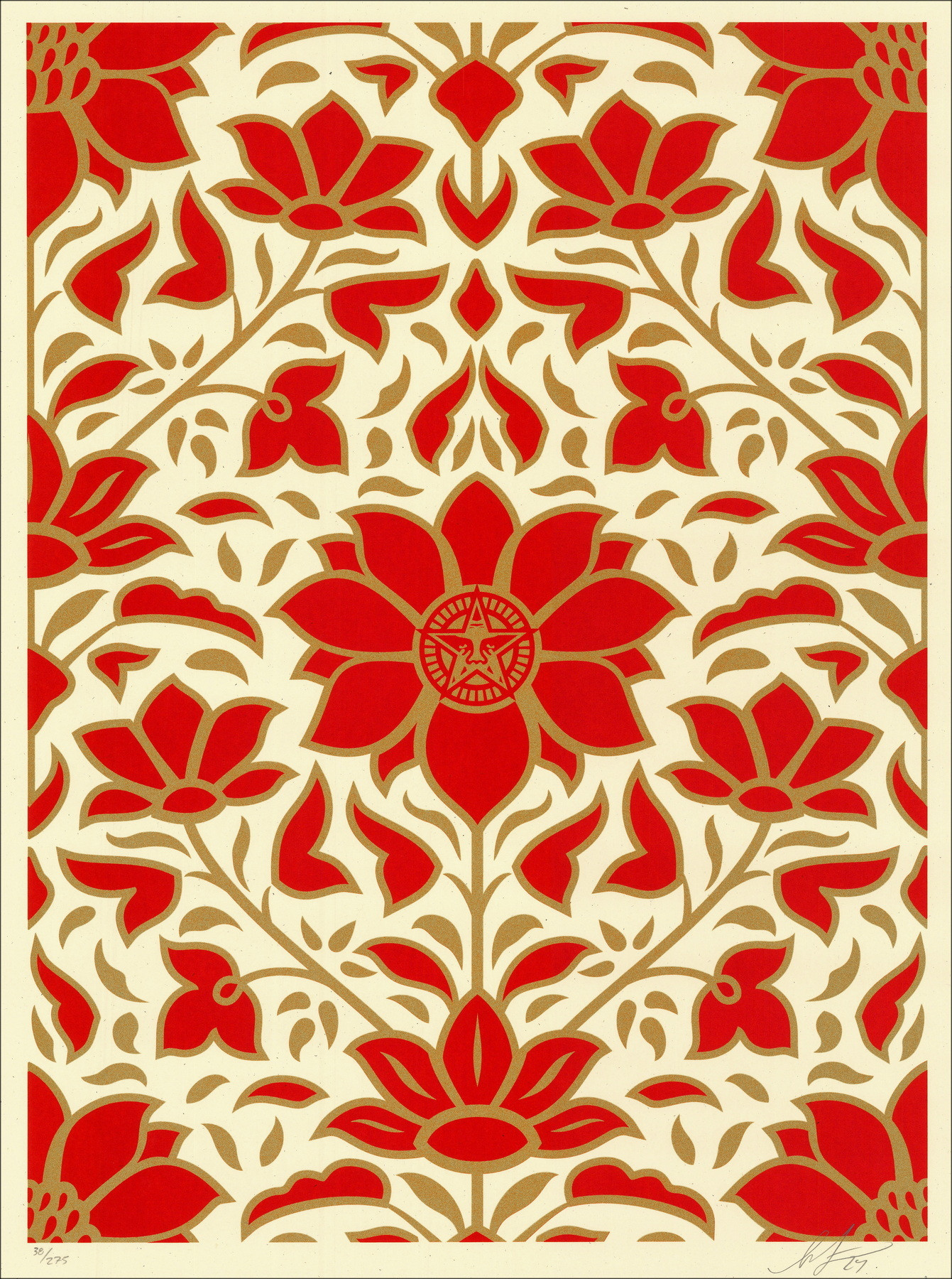 Shepard Fairey – Obey Deco Floral Pattern Red 2024 | Serigrafia