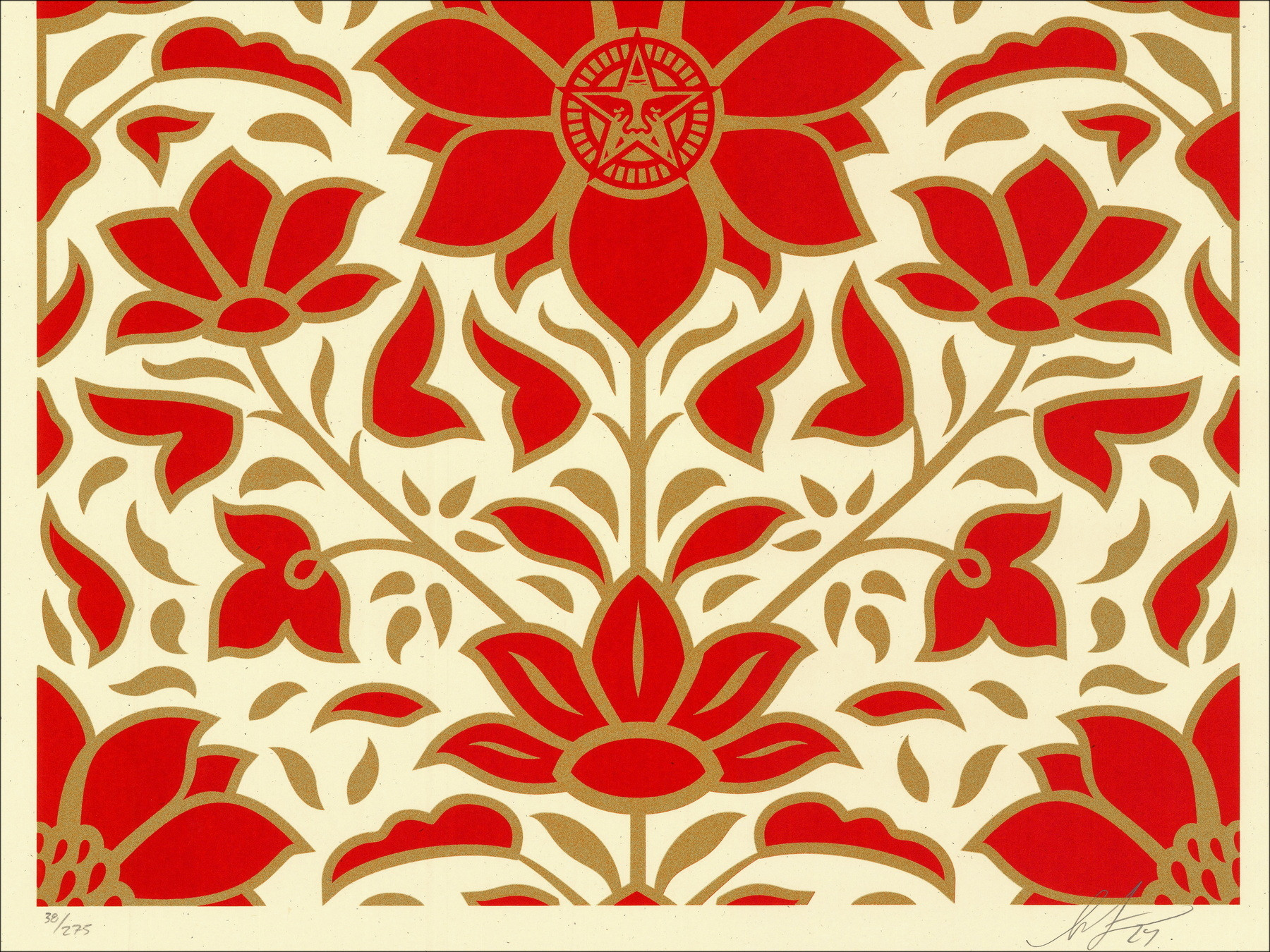 Shepard Fairey – Obey Deco Floral Pattern Red 2024 | Serigrafia