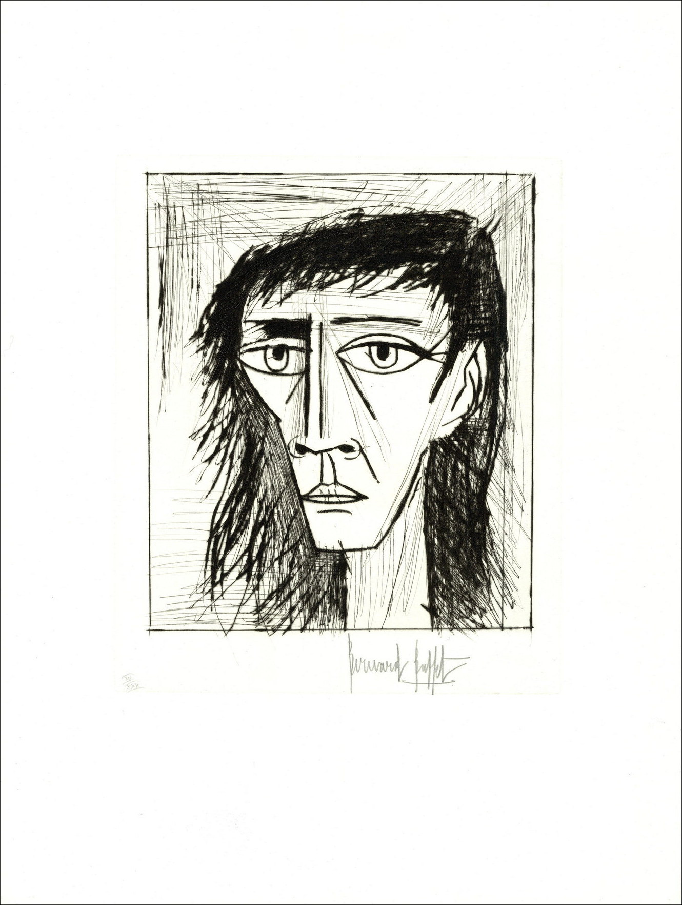Bernard-Buffet-Porträthöhe I circa 1979, signierte Gravur