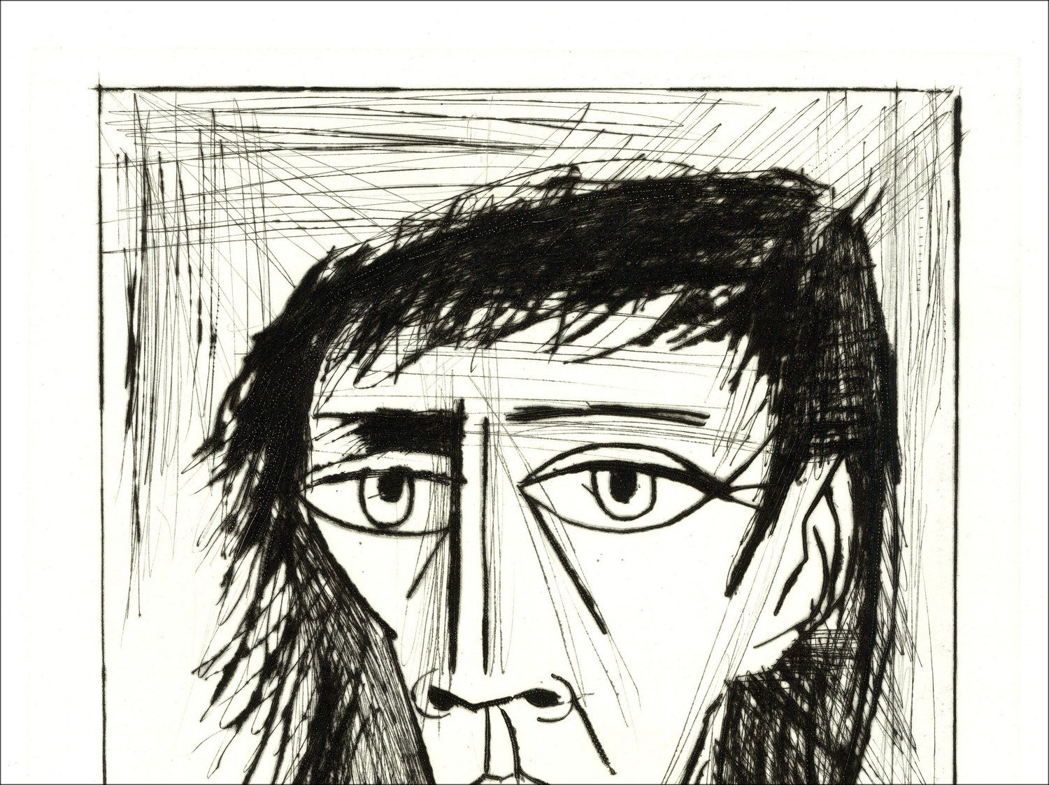 Bernard-Buffet-Porträthöhe I circa 1979, signierte Gravur