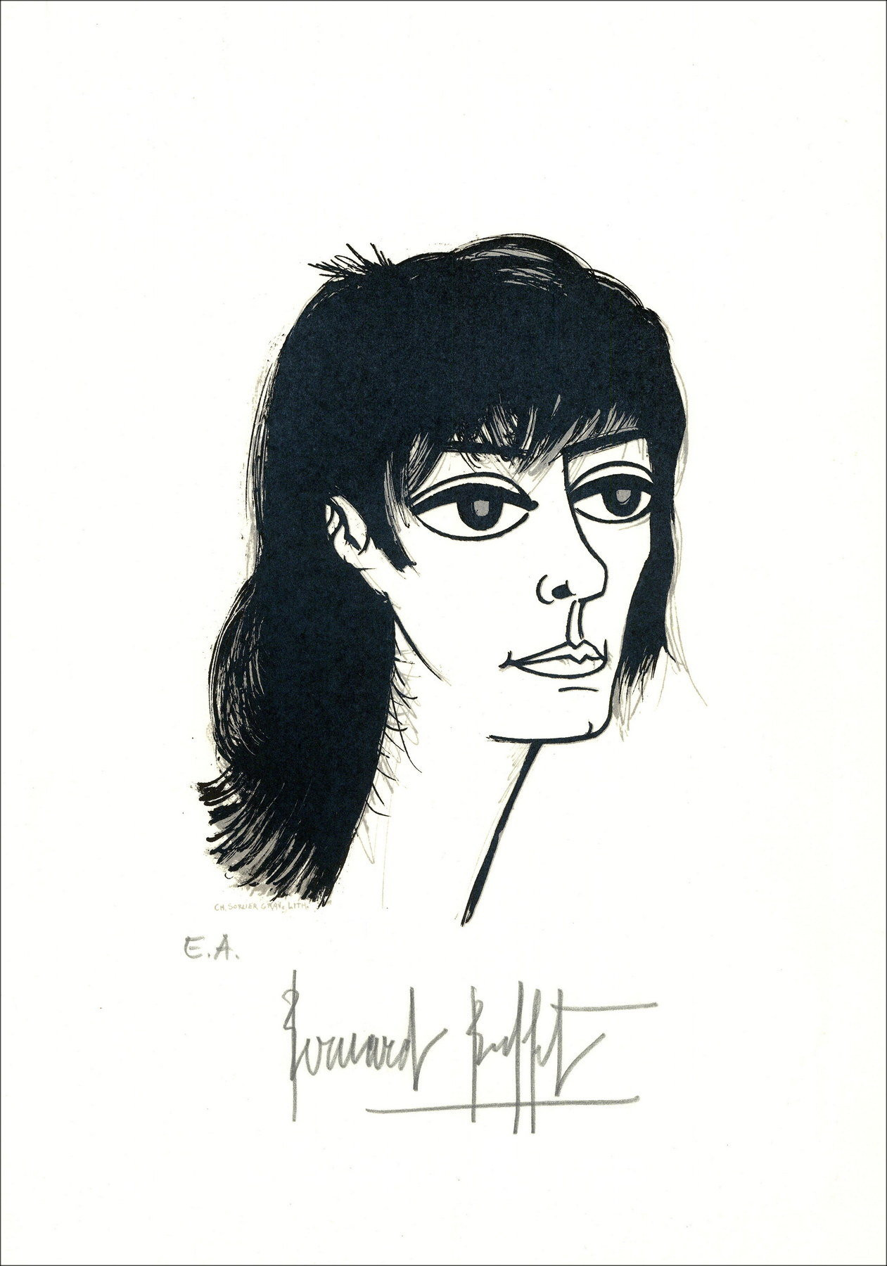 Bernard Buffet – Portrait d'Annabel Buffet, lithographie