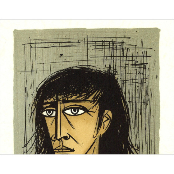 Bernard Buffet - Kleine vrouw hoofd 1980, ondertekende lithografie
