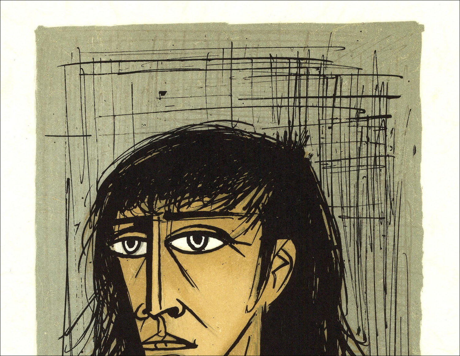 Bernard Buffet - Small Woman's Head 1980, signed lithograph