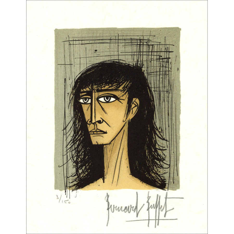 Bernard Buffet - Cabeza de la pequeña mujer 1980, litografía firmada