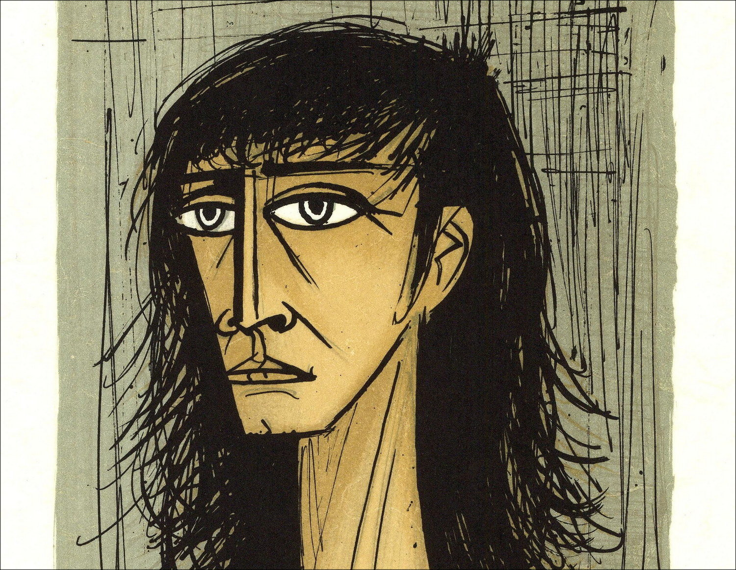 Bernard Buffet - Cabeza de la pequeña mujer 1980, litografía firmada