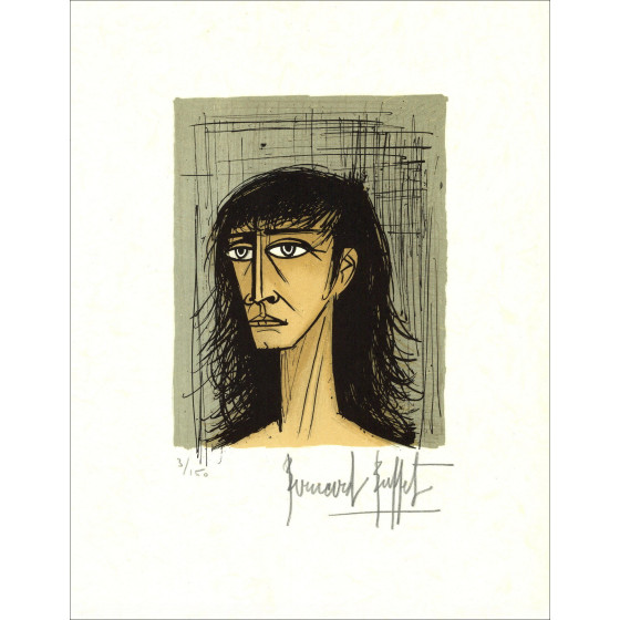 Bernard Buffet - Testa della piccola donna 1980, Litografia firmata