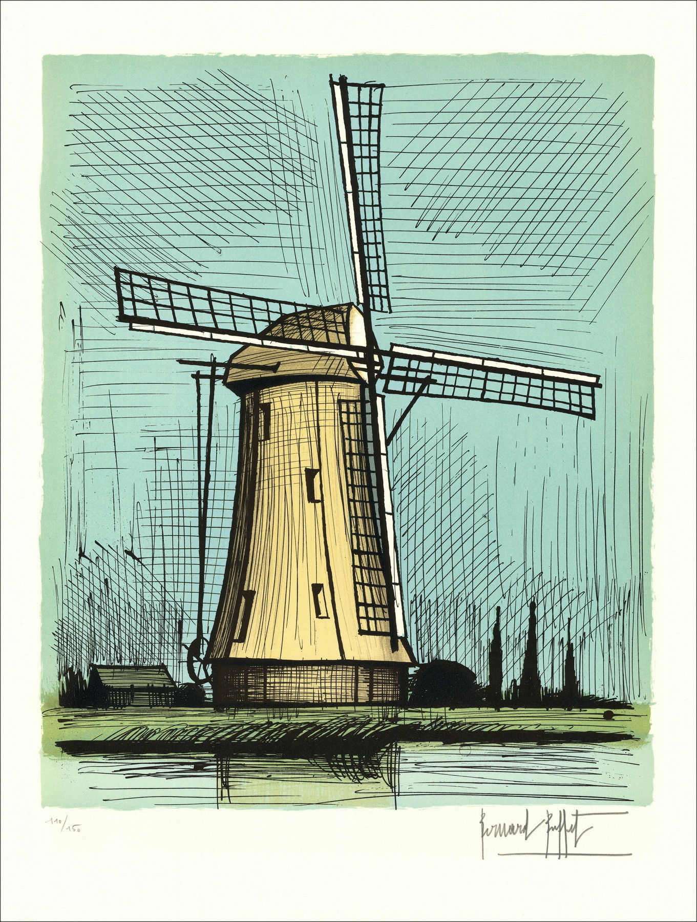 Bernard Buffet – Moulin Hollandais 1986 | Lithographie originale