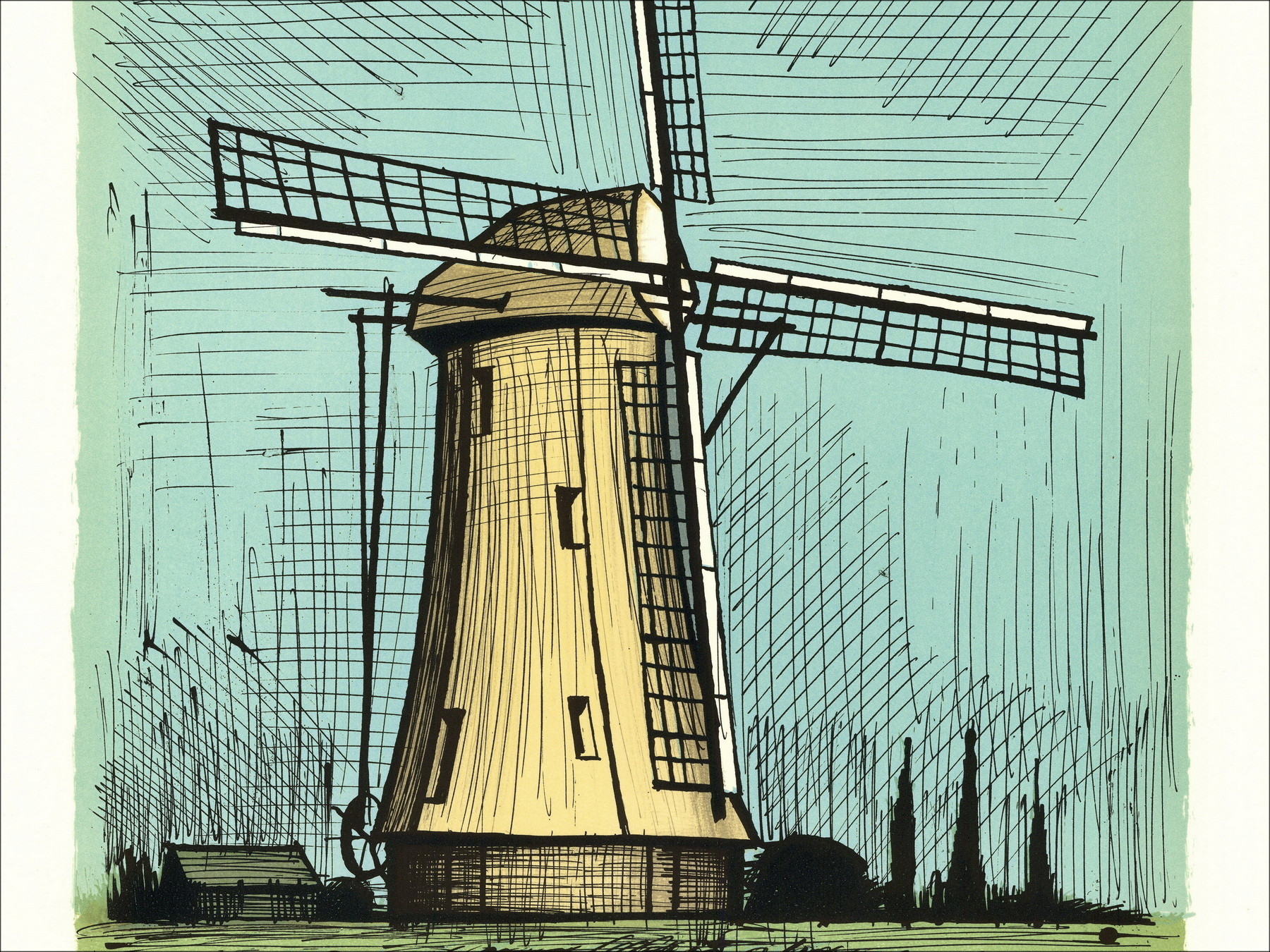 Bernard Buffet – Moulin Hollandais 1986 | Original lithograph