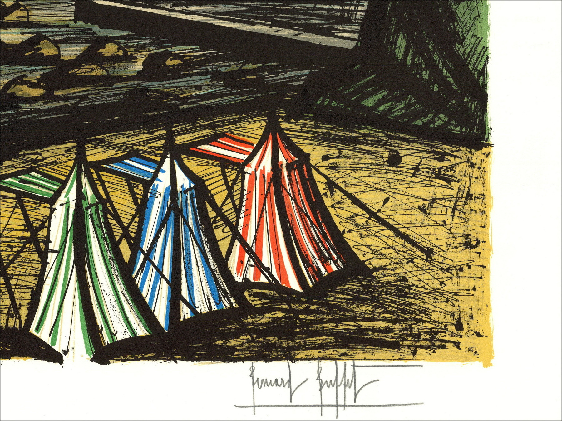 Bernard Buffet – Tentes sur la plage 1983 | Originele lithografie
