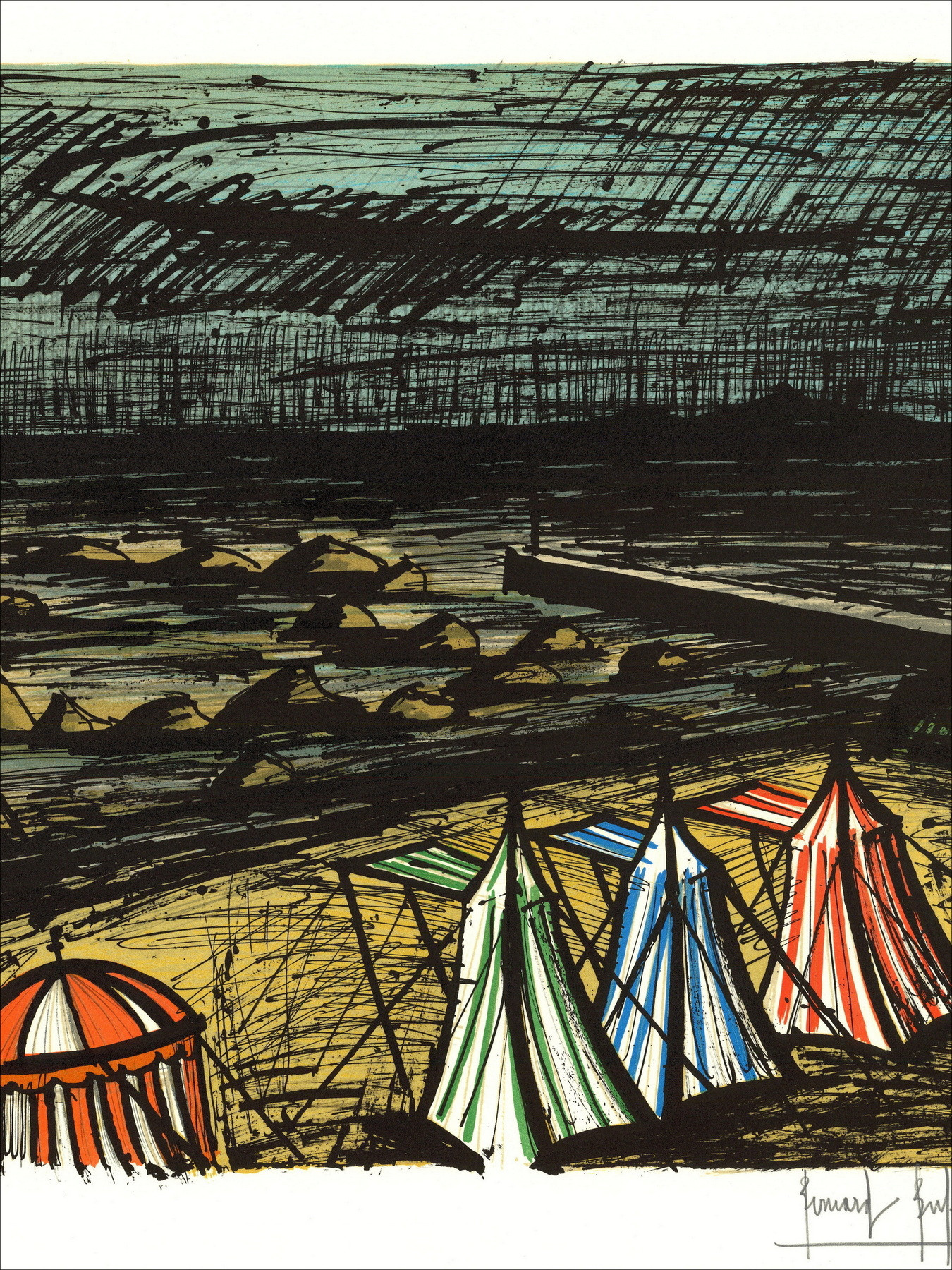 Bernard Buffet – Tentes sur la plage 1983 | Original lithograph