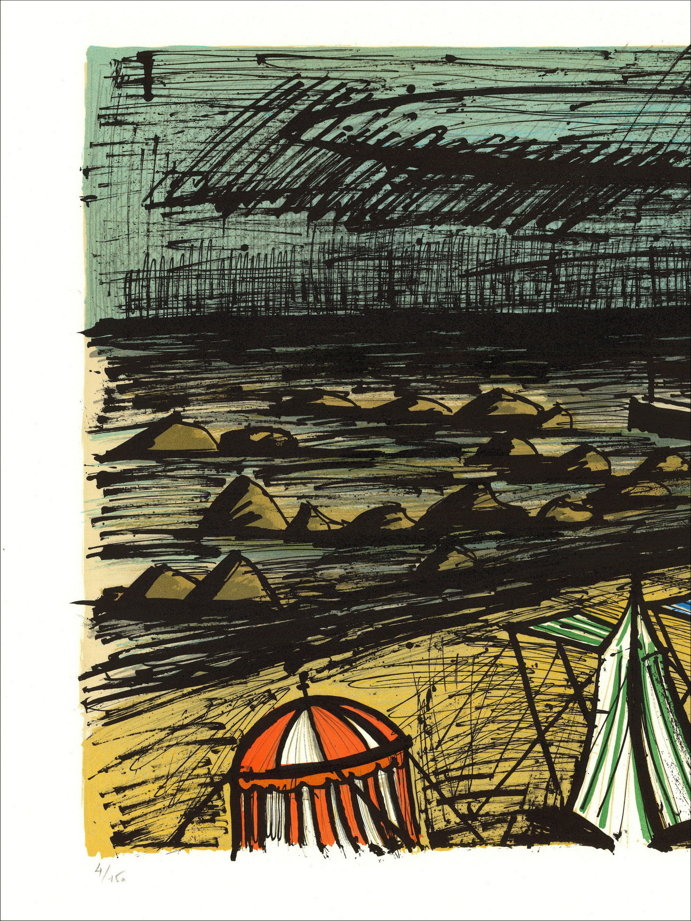 Bernard Buffet – Tentes sur la plage 1983 | Litografia originale