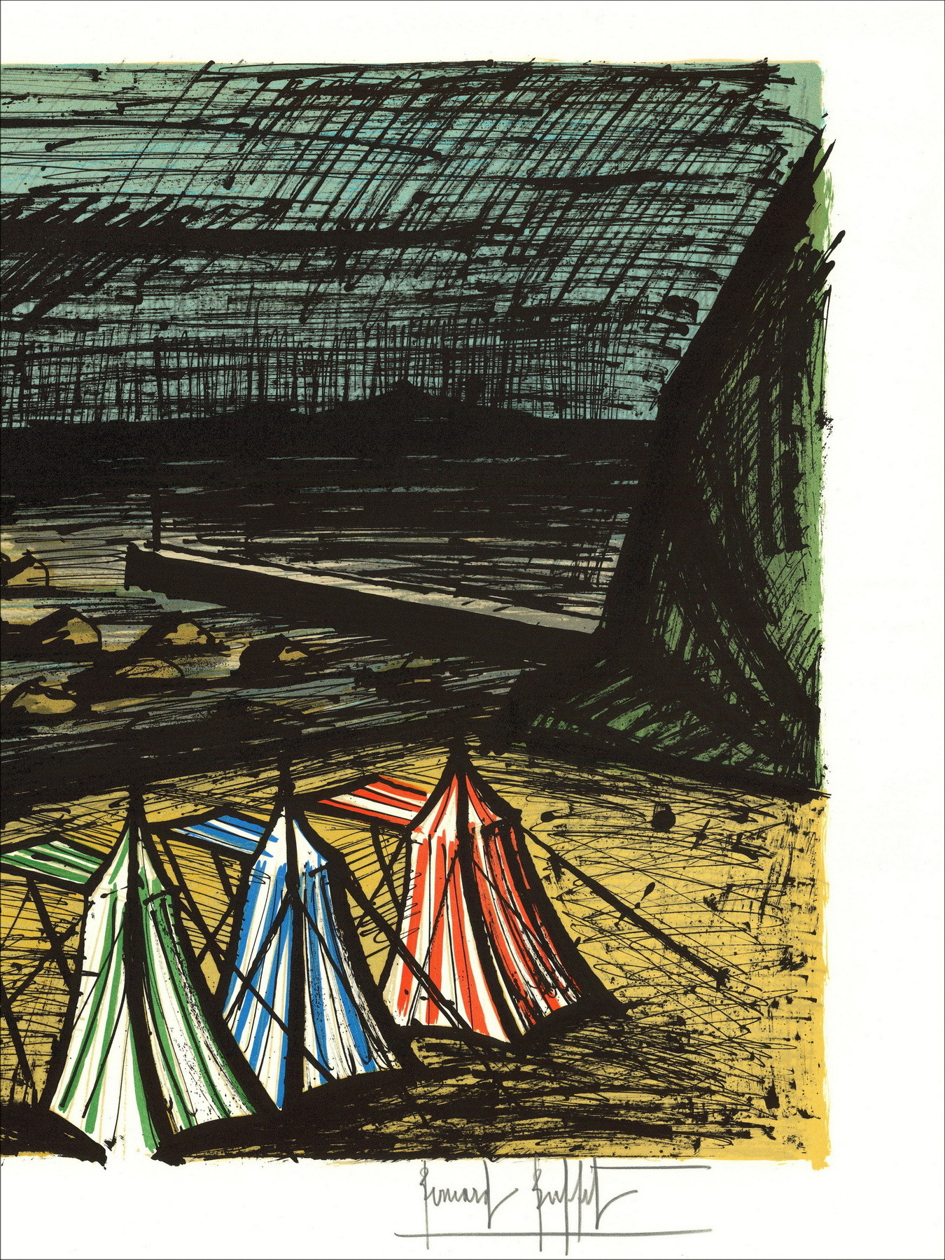 Bernard Buffet – Tentes sur la plage 1983 | Litografia originale