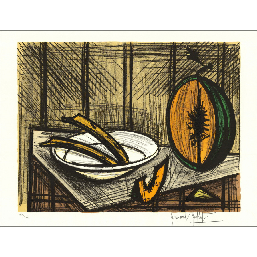 Bernard Buffet – Nature morte au melon circa 1990 | Litografía origina