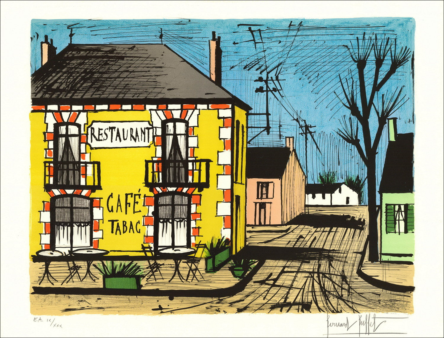 Bernard Buffet, Roger Restaurant Café (1985) Lithographie