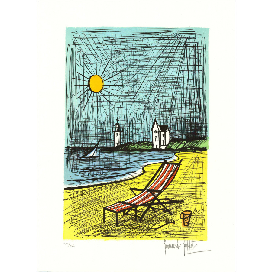 Lithograph by Bernard Buffet - Beach with a Deck Chair, 1987
