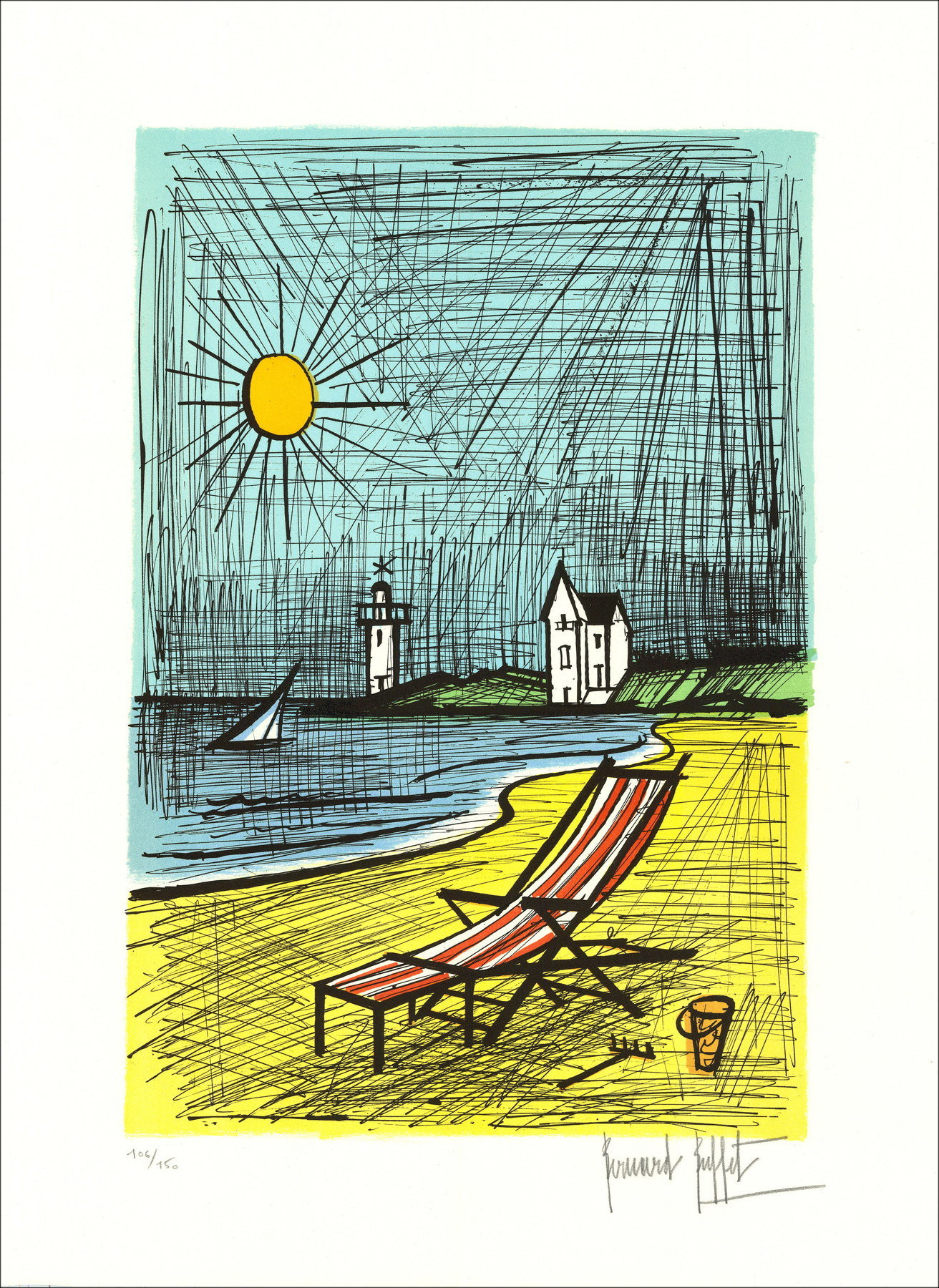 Lithograph by Bernard Buffet - Beach with a Deck Chair, 1987