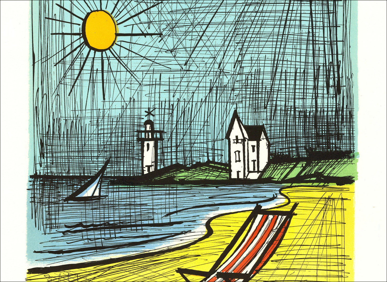 Lithografie van Bernard Buffet - Strand met ligstoel, 1987