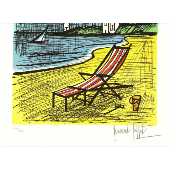 Lithograph by Bernard Buffet - Beach with a Deck Chair, 1987