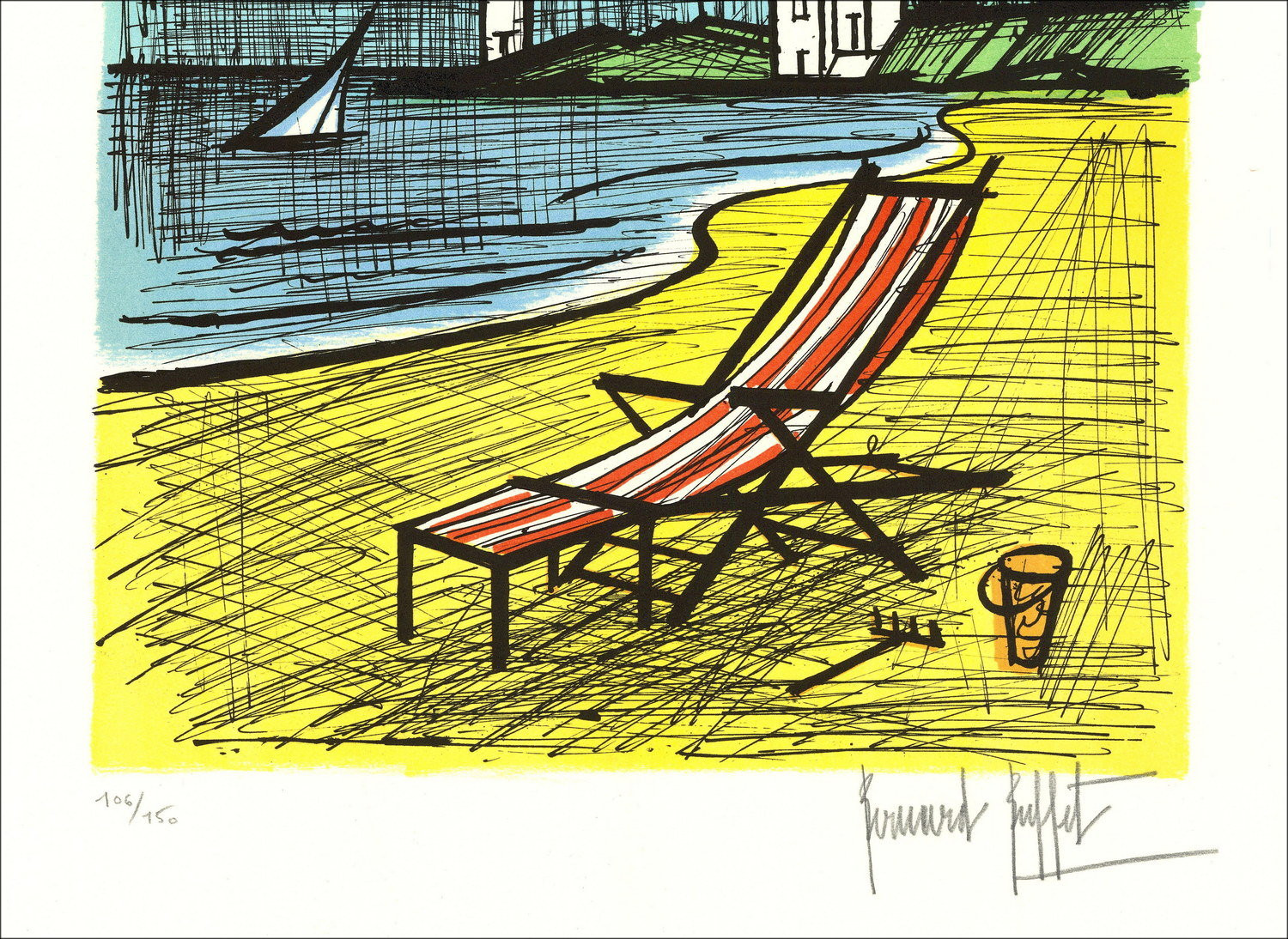 Lithograph by Bernard Buffet - Beach with a Deck Chair, 1987