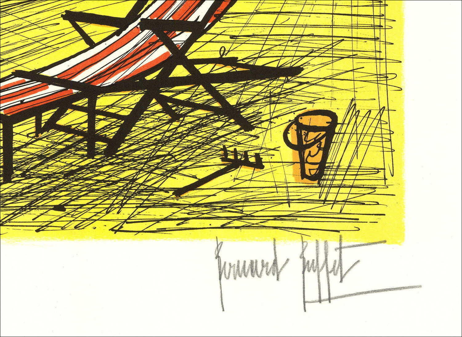 Lithografie van Bernard Buffet - Strand met ligstoel, 1987