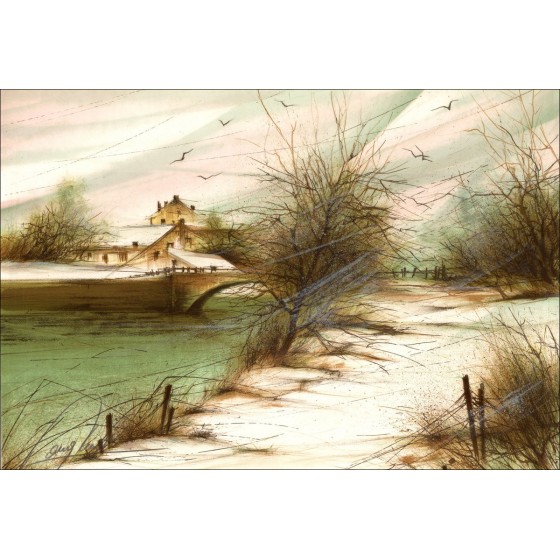 Koop Raymond POULET Lithographie Originele Sneeuwlandschap