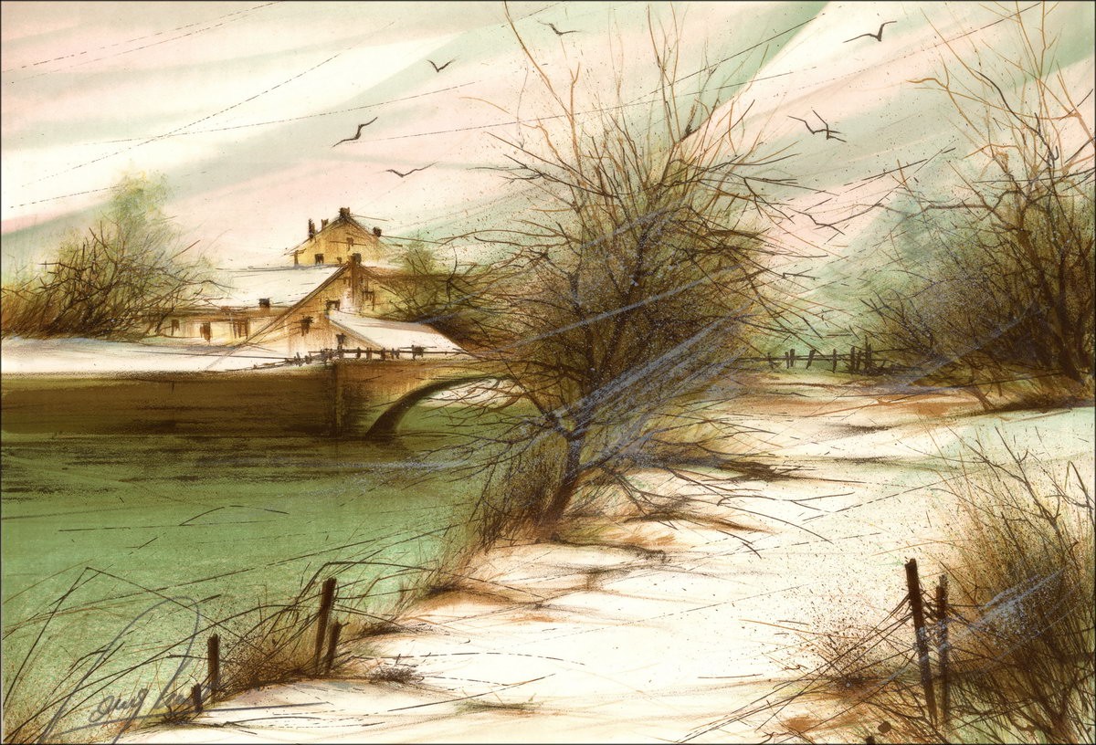 Acquisto Raymond POULET Litografia Originale Paesaggio Innevato
