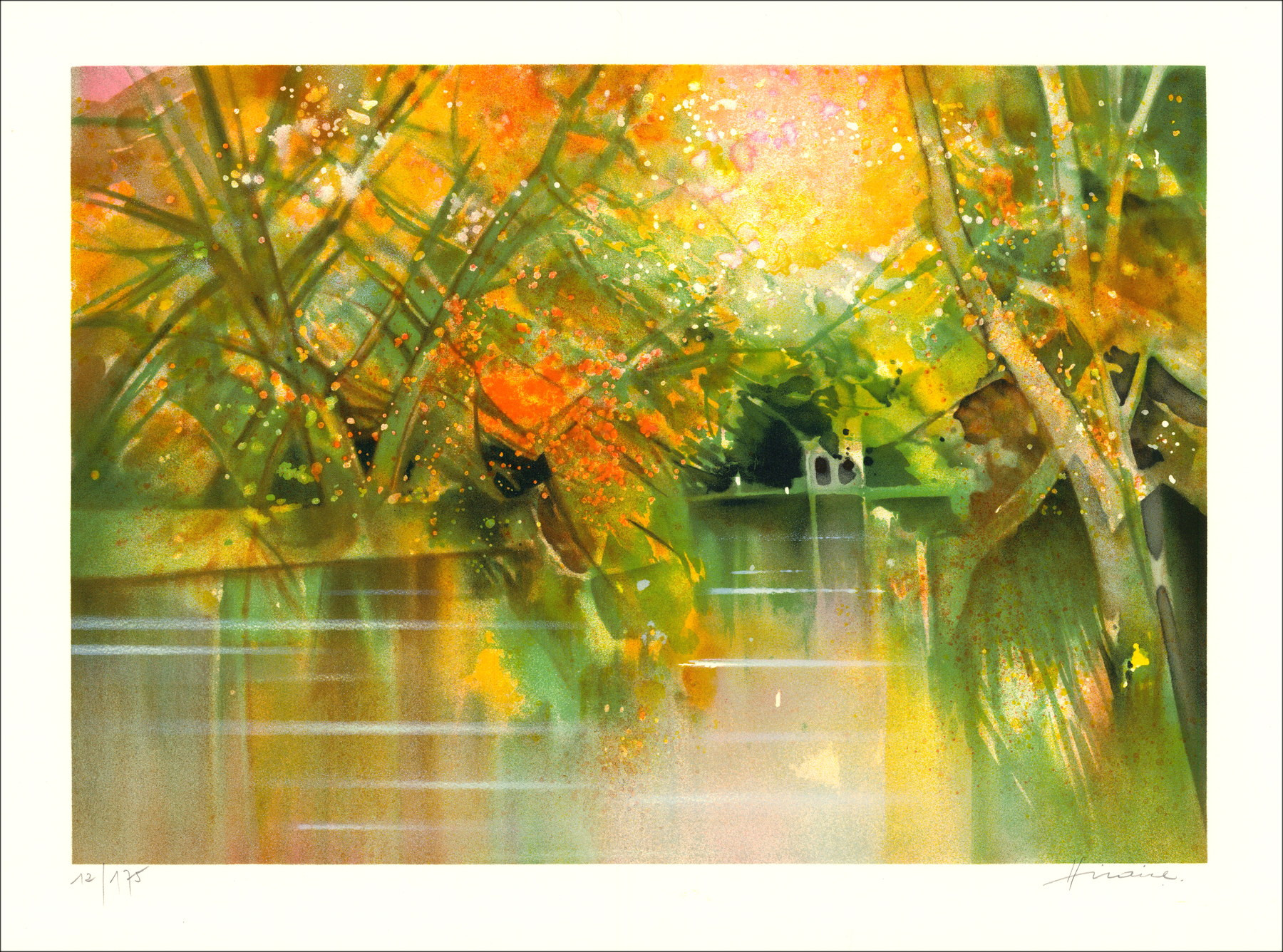Camille HILAIRE - Lithographie originale "Etang d'Automne" 56x76cm