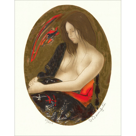 Alain BONNEFOIT acheter Lithographie Originale Femme nue au drap rouge