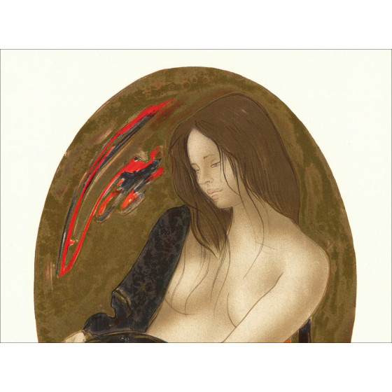 Alain BONNEFOIT buy Original Lithograph Naked woman with red sheet