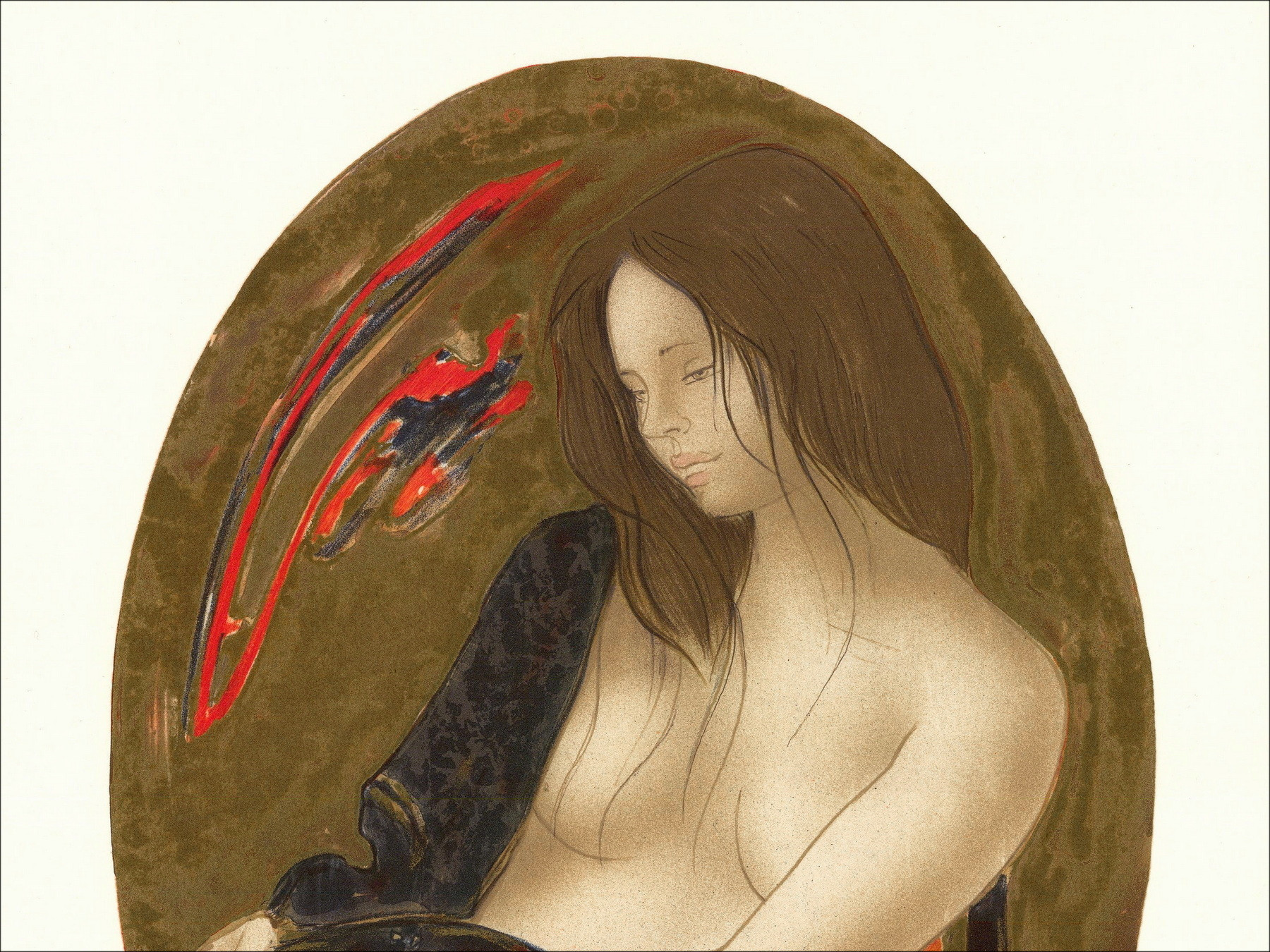Alain Bonnefoit Koop originele lithografie naakte vrouw met rood vel