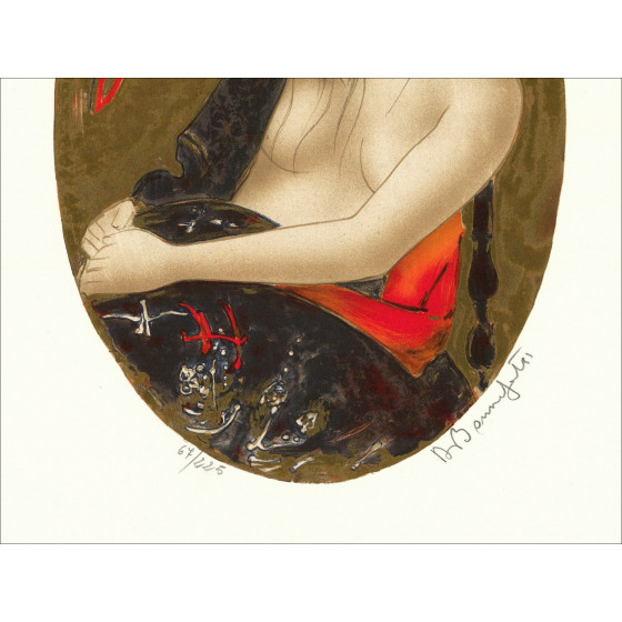 Alain Bonnefoit Koop originele lithografie naakte vrouw met rood vel