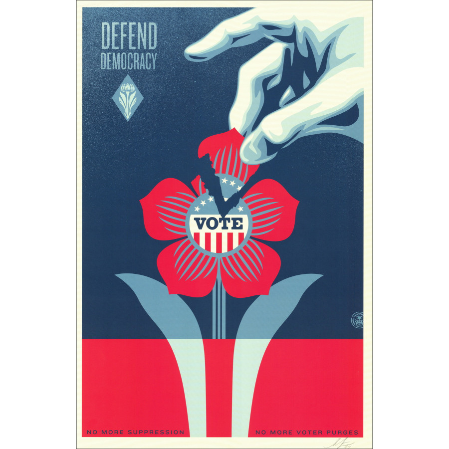Shepard Fairey (Obey) - Defiende la democracia alrededor de 2024 | Serigrafía