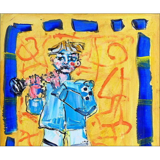 Paul Aïzpiri, Bambino con il clarinetto, olio su tela firmato 46x38cm