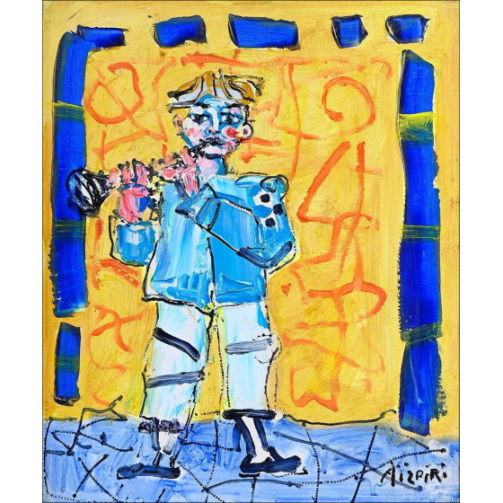 Paul Aïzpiri, Child with Clarinet, oil on canvas signed 46x38cm
