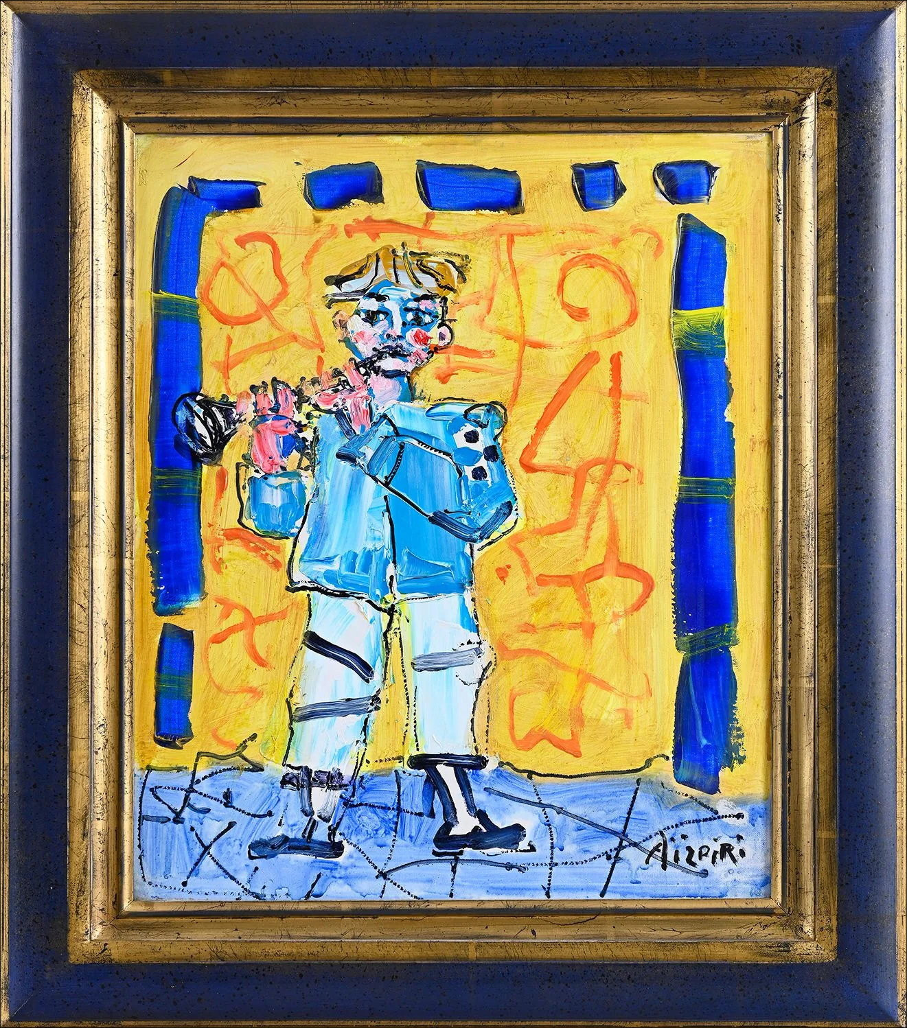 Paul Aïzpiri, Kind mit Klarinette, signiertes Ölgemälde auf Leinwand