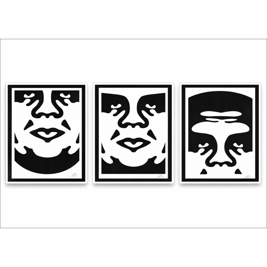 Shepard Fairey (Obey) - Set Face White | Lotto di 3 serigrafie firmate