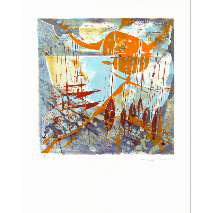 Jean Jacus - De zeilschepen | Oorspronkelijke gesigneerde lithografie
