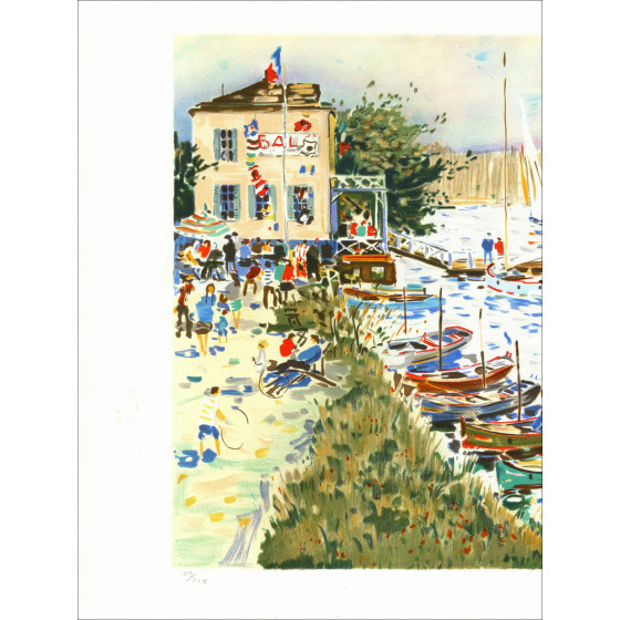 Jacques Bouyssou - Boote, Regatta am Ufer der Seine | Lithografie