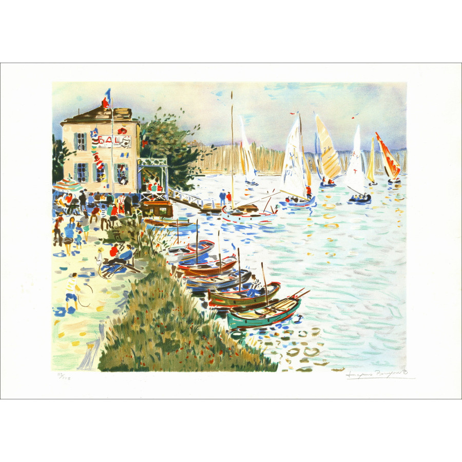Jacques Bouyssou – Bateaux, régate en bord de Seine | Lithographie