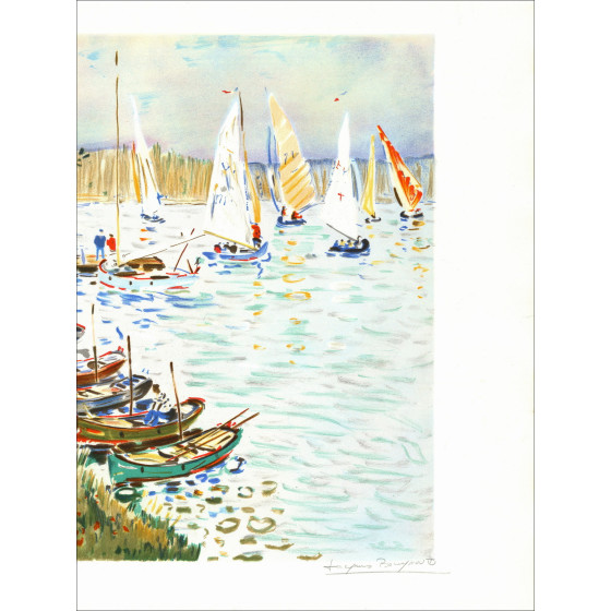 Jacques Bouyssou - Barche, regata lungo la Senna | Litografia