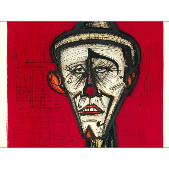BUFFET Bernard - Original Lithografie "Mein Zirkus, Clown auf rotem Hintergrund" 74x56cm - 1968