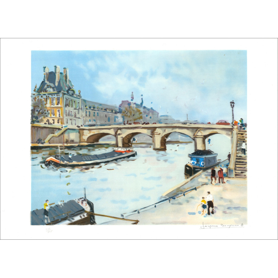 Jacques Bouyssou – Paris, Quai de Seine, Le Pont Royal | Lithographie