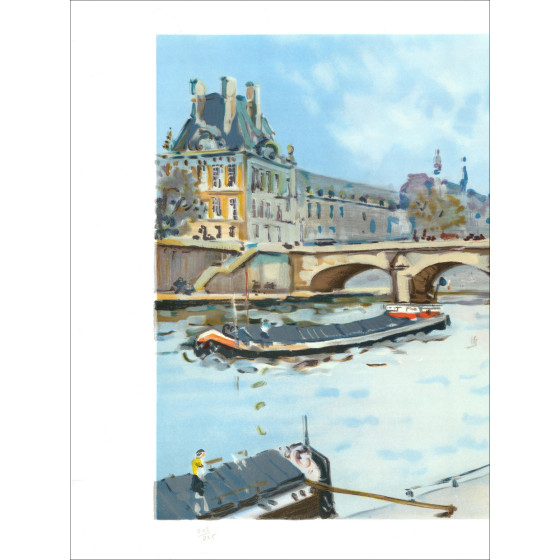 Jacques Bouyssou – Paris, Quai de Seine, Le Pont Royal | Lithographie