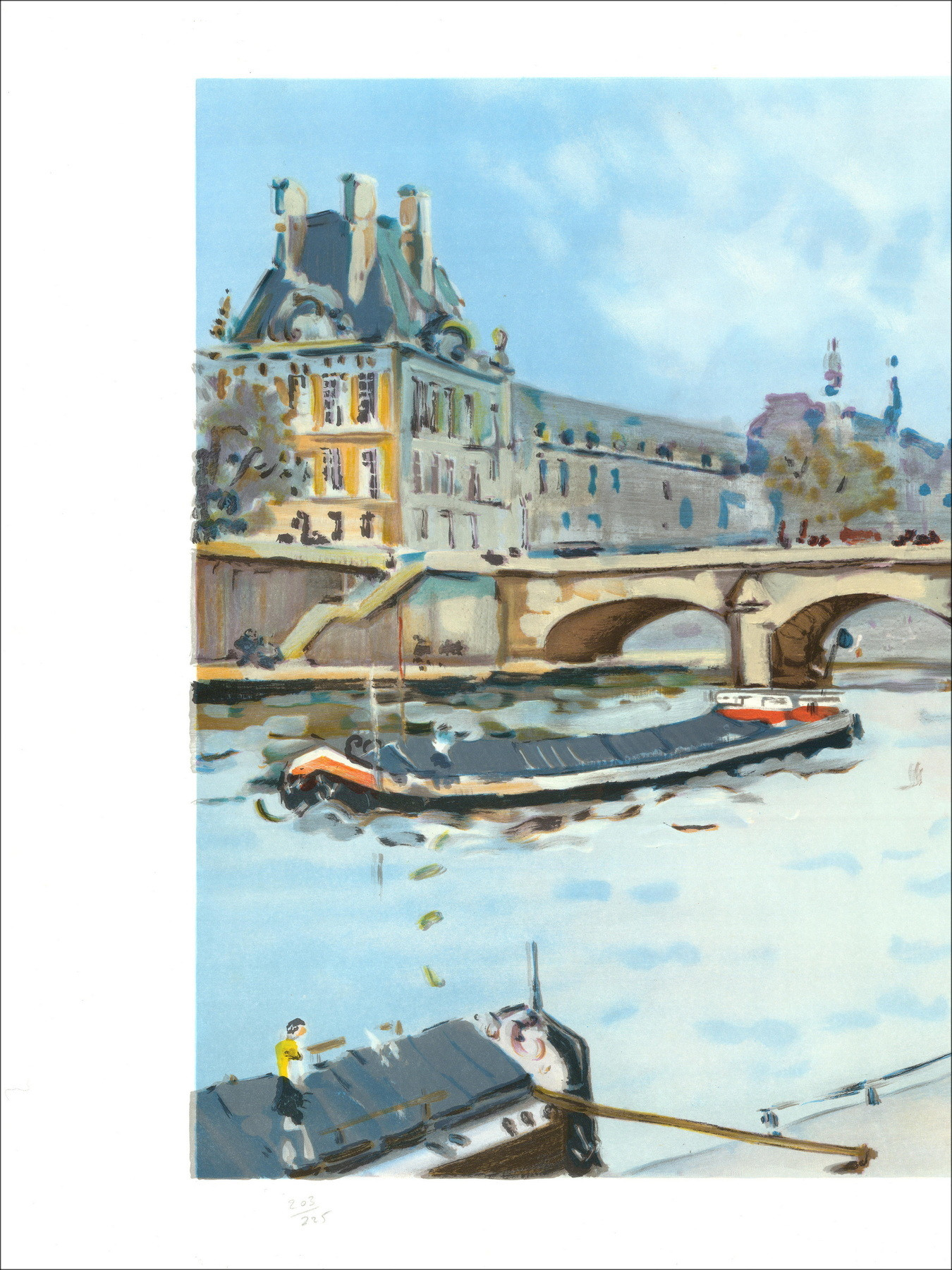 Jacques Bouyssou - Parigi, Quai de Seine, Ponte Reale | Litografia